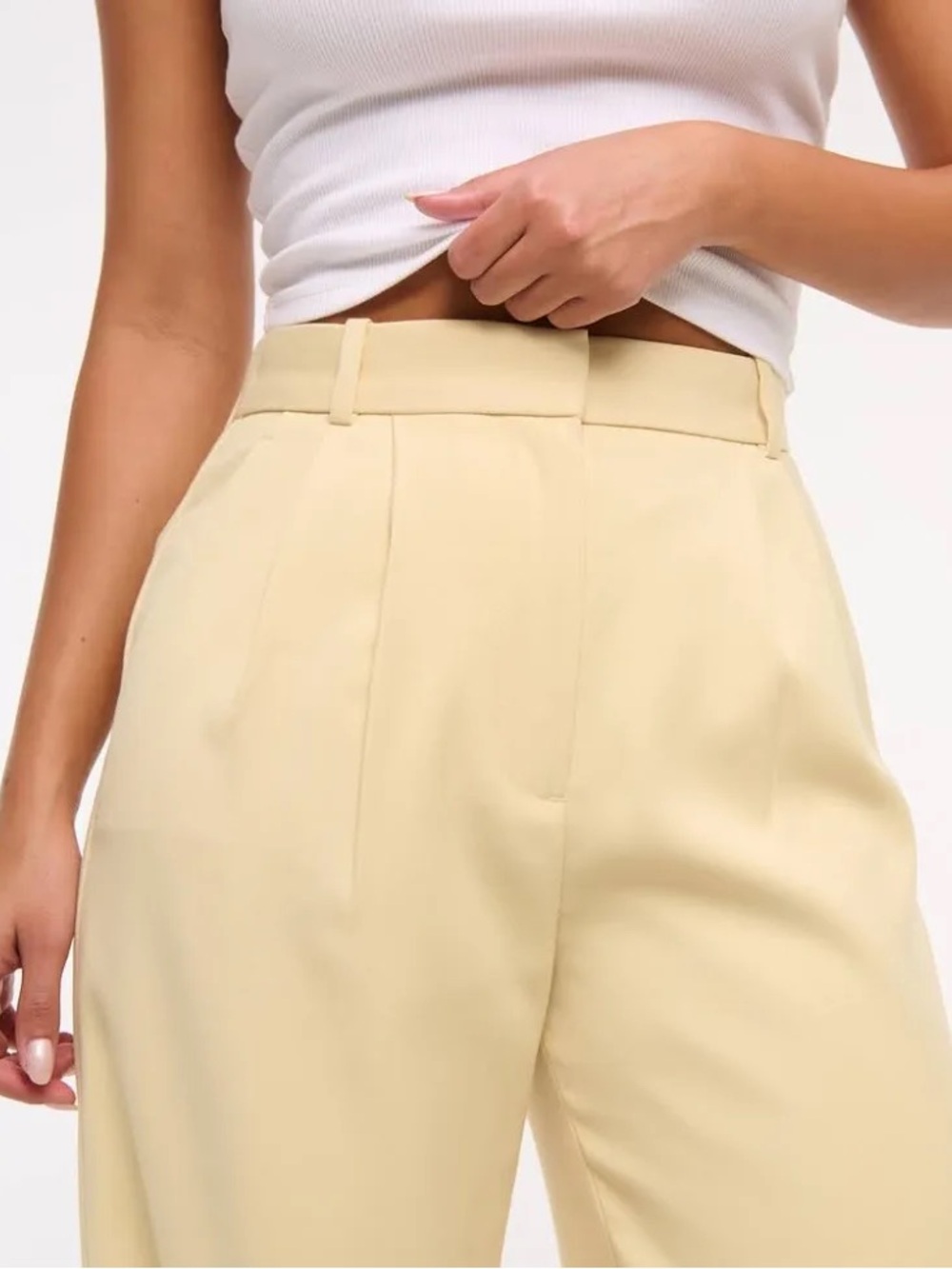 Abercrombie & Fitch A&F Sloane Tailored Wide Leg Pants Butter Yellow Sz 4S - Picture 4 of 13